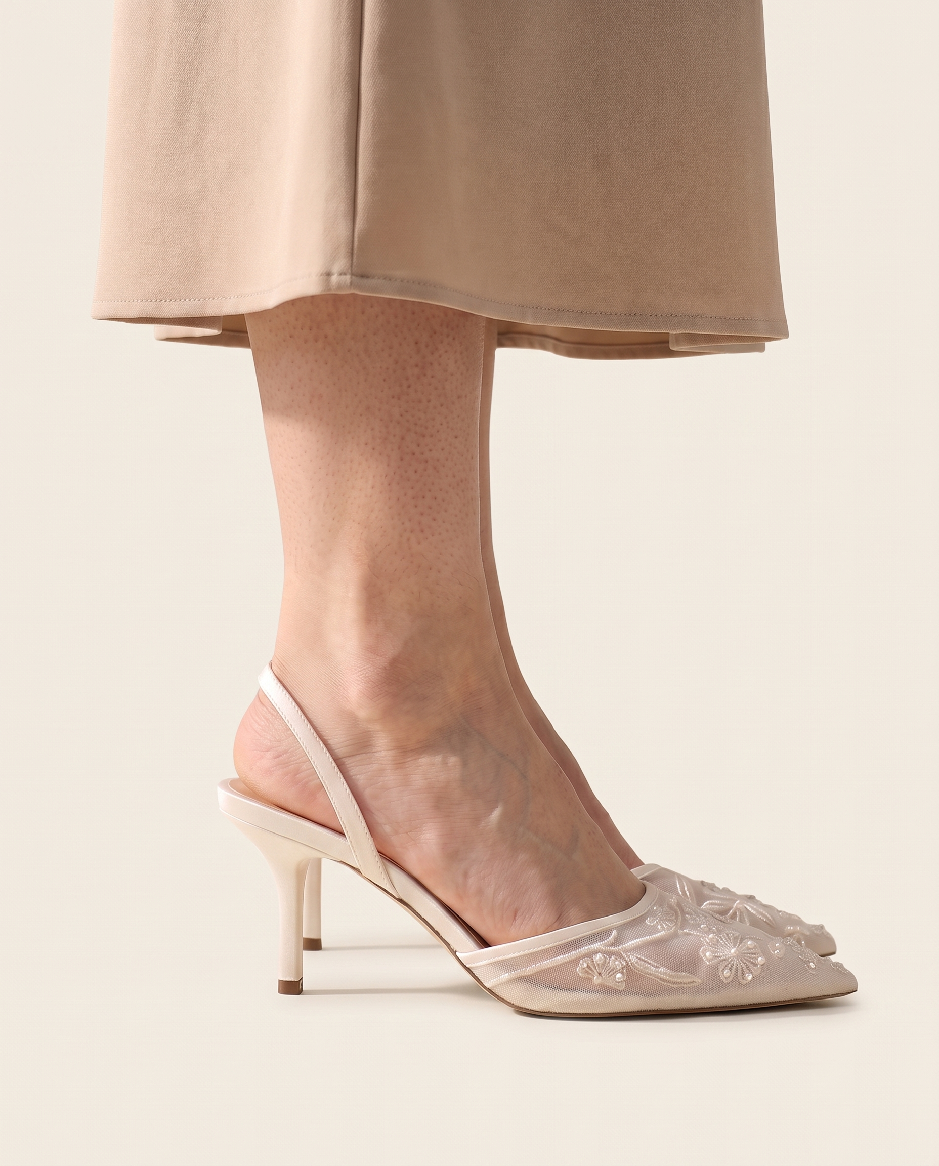 Women's Floral Embroidered Pointed Toe Slingback Heels – Wedding Bridal Pumps — product view 4