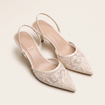 Women's Floral Embroidered Pointed Toe Slingback Heels – Wedding Bridal Pumps — main view