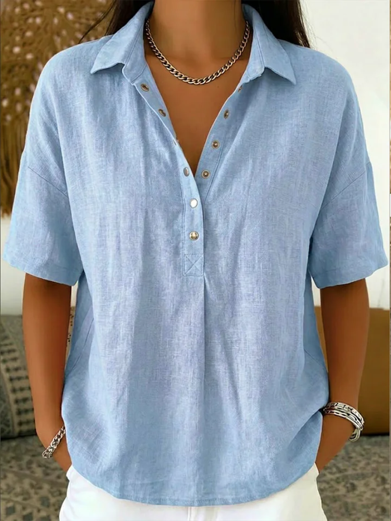 Eloise Contemporary Button-Front Collared Shirt – product detail view 2