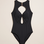 Women's Black High Neck Cutout One Piece Swimsuit With Metal Accent — studio piece