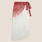 Women's Red Print Tie Strap One Piece Swimsuit With Fringe Sarong Set — studio piece