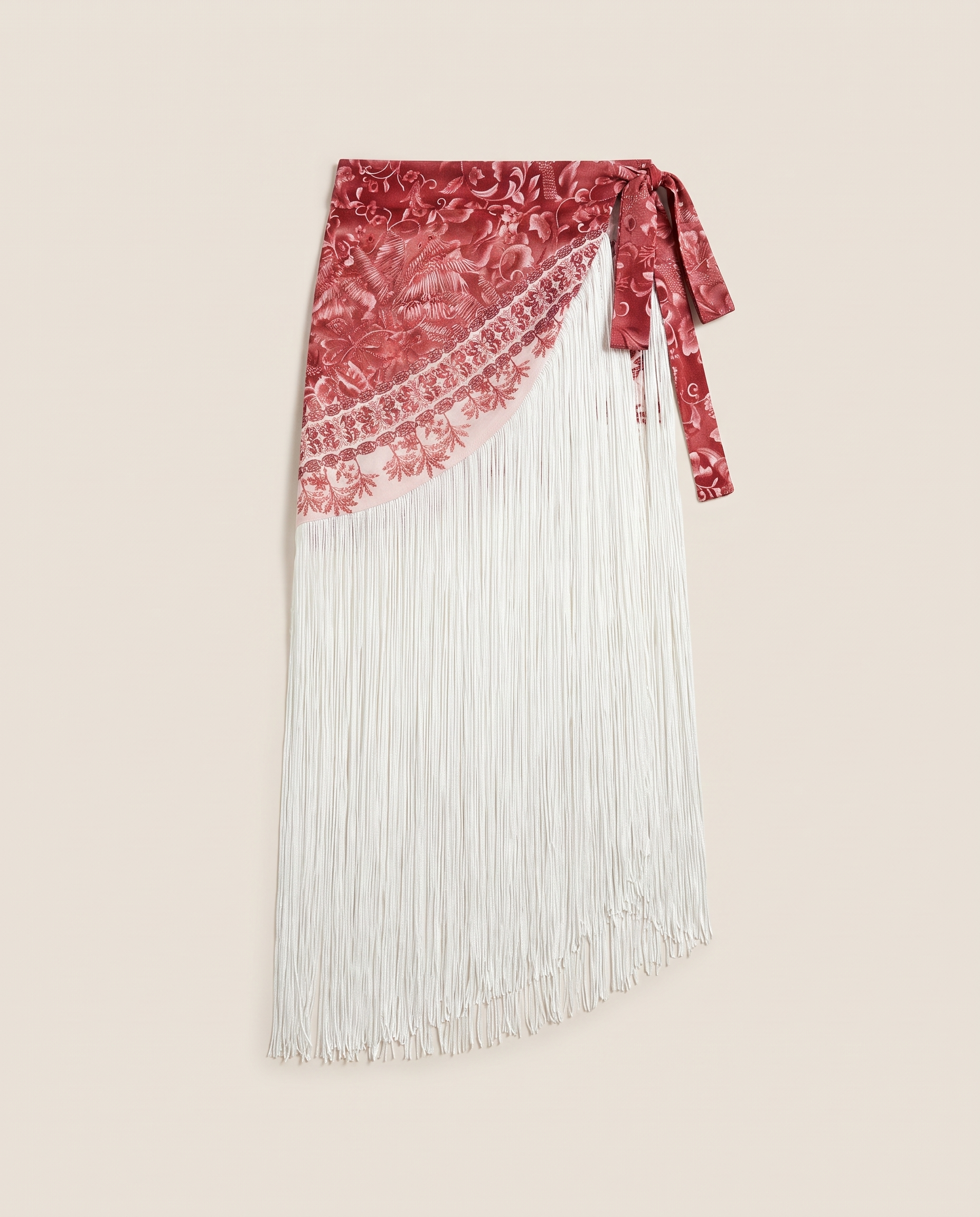 Women's Red Print Tie Strap One Piece Swimsuit With Fringe Sarong Set — studio piece