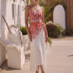 Women's Red Print Tie Strap One Piece Swimsuit With Fringe Sarong Set — lifestyle hover