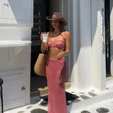 Coral Printed Halter Bikini and Mesh Skirt Set