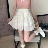 White Pleated Ruffle Mini Skirt