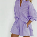 Cotton Long Sleeve Shirt and Striped Short Set – product detail view 9