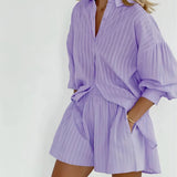 Cotton Long Sleeve Shirt and Striped Short Set – product detail view 9
