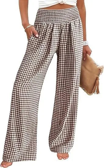 Gingham Wide Leg Trousers in Cotton – alternate product view