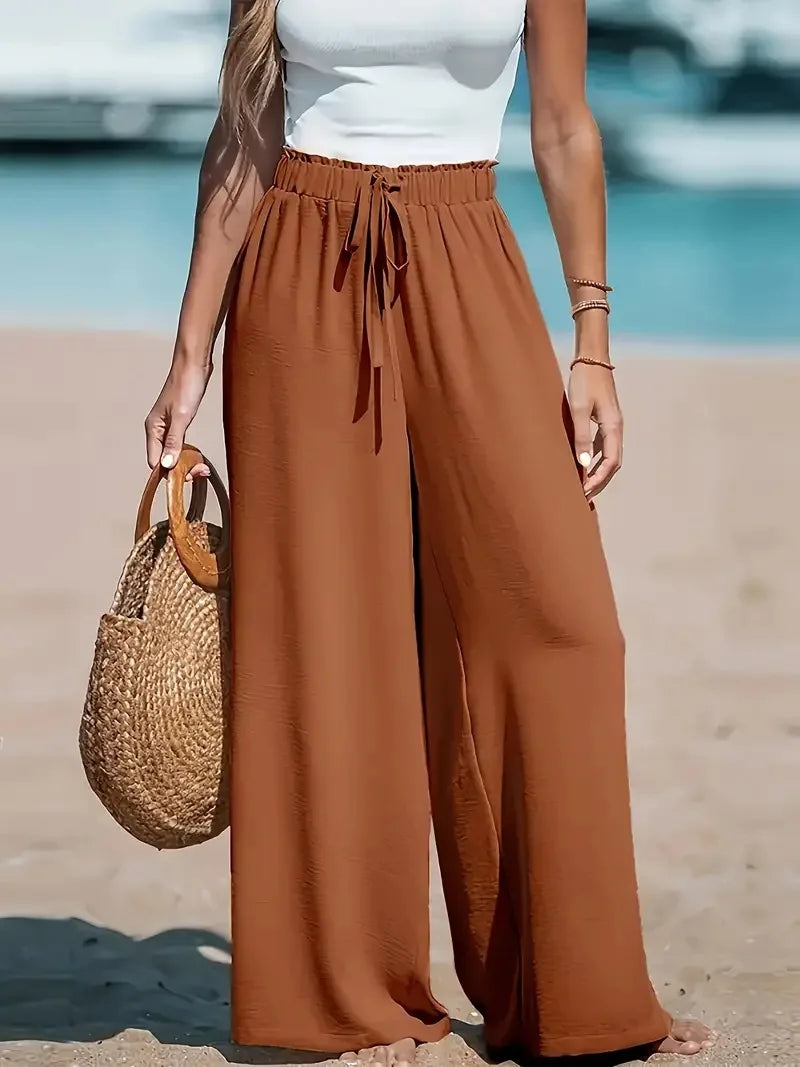 Wide Leg Beach Trousers with Drawstring Waist – product detail view 6