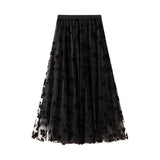 Floral Mesh Pleated Midi Skirt