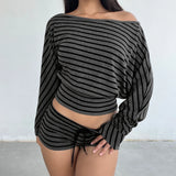 Amelie Elegant Striped Off-Shoulder Shorts Set – primary product view
