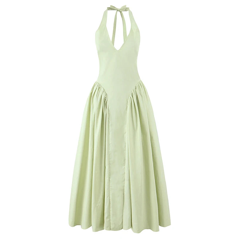 Elara Backless Halter A-Line Midi Dress