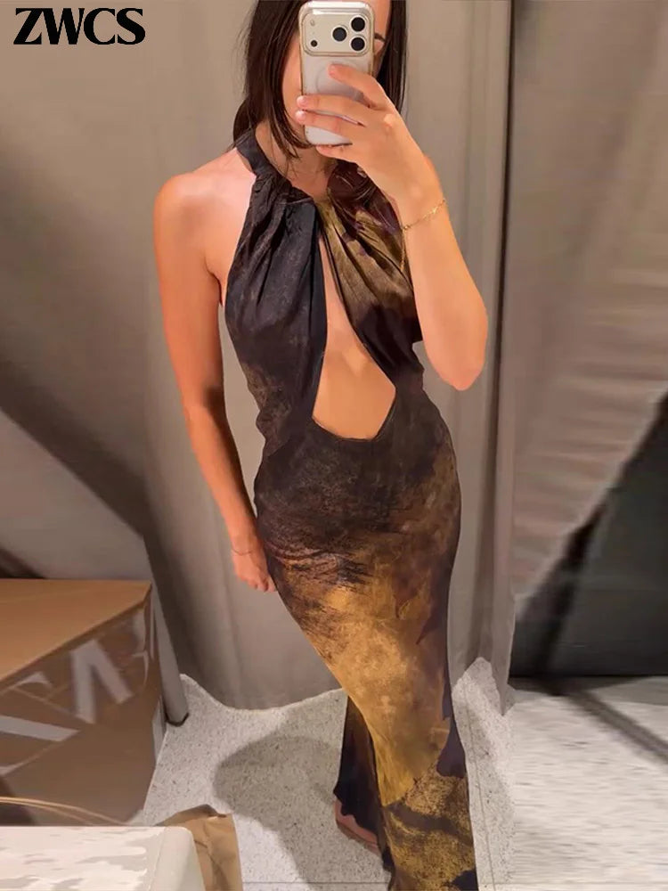 Noelle Printed Open-Back Bodycon Maxi Dress