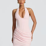 Mabel Elegant Pleated Halter Maxi Dress – product detail view 18