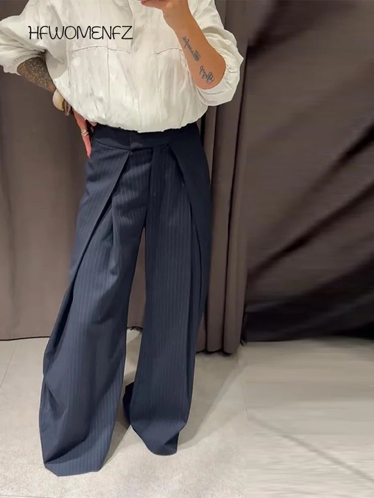Striped Pleated Trousers with High Waist – alternate product view