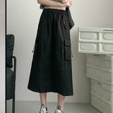 Grey A-Line Midi Skirt