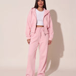 Zip Hoodie and Wide Leg Trouser Set — Pink, studio view