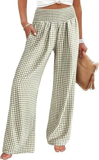 Gingham Wide Leg Trousers in Cotton – product detail view 6