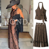 Beaded Halter Top and Wide Leg Trouser Set – product detail view 2