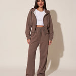Zip Hoodie and Wide Leg Trouser Set — Coffee, studio view