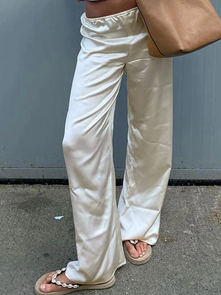 Satin Wide Leg Trousers with Elastic Waist – product detail view 4