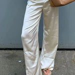 Satin Wide Leg Trousers with Elastic Waist – product detail view 4