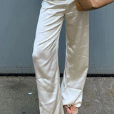 Satin Wide Leg Trousers with Elastic Waist – product detail view 4