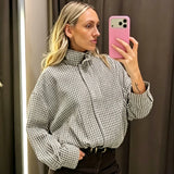 Hazel Cropped Plaid Zip Bomber Jacket