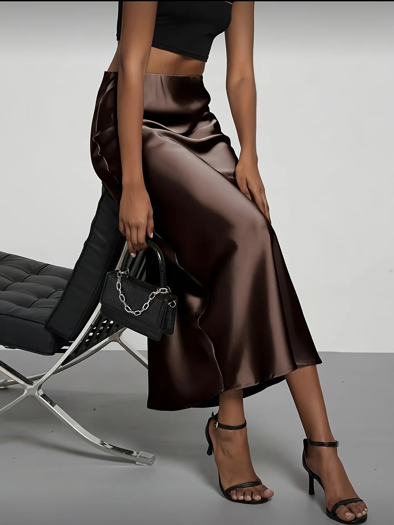 Satin Midi Skirt with Straight Cut – product detail view 4