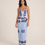 Vintage Print V-Neck One Piece Swimsuit With Wrap Sarong Skirt — studio front