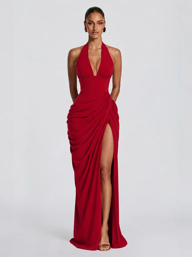 Mabel Elegant Pleated Halter Maxi Dress – primary product view
