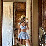 Coral Printed Halter Bikini and Mesh Skirt Set