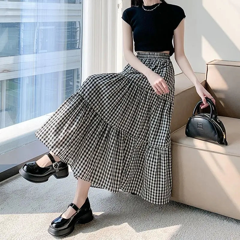 Checked Patchwork Tiered Midi Skirt – product detail view 5