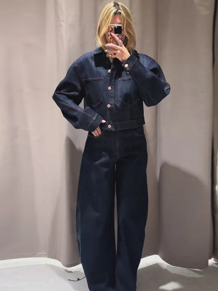 Nell Contemporary High-Waist Denim Trouser Set – alternate product view