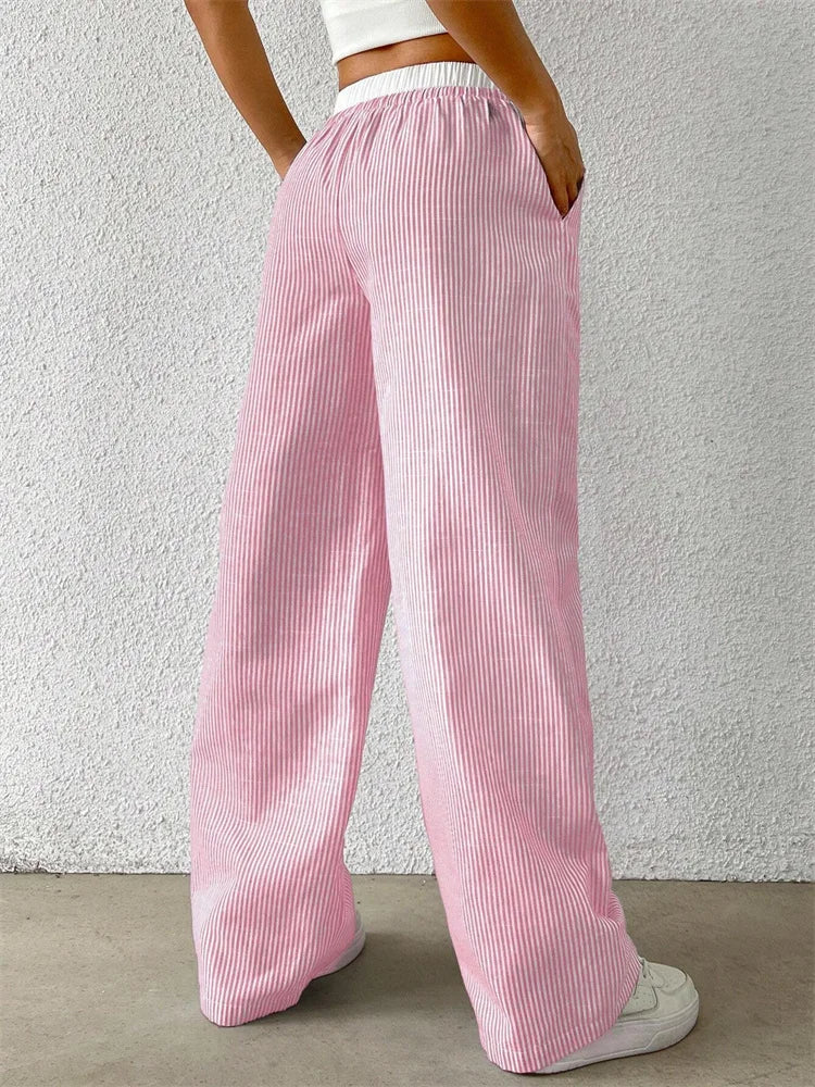 Striped Wide Leg Trousers with Woven Finish – product detail view 6
