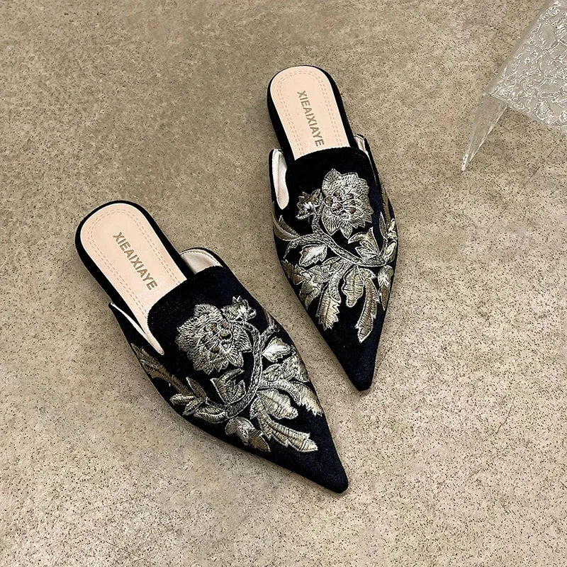 Elegant Floral Embroidered Pointed-Toe Mules – product detail view 5