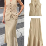 Olive Elegant Sleeveless Button-Front Skirt Set – primary product view