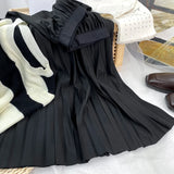 Black Pleated Midi Skirt