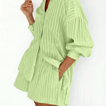 Cotton Long Sleeve Shirt and Striped Short Set – product detail view 8