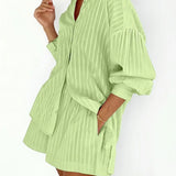Cotton Long Sleeve Shirt and Striped Short Set – product detail view 8