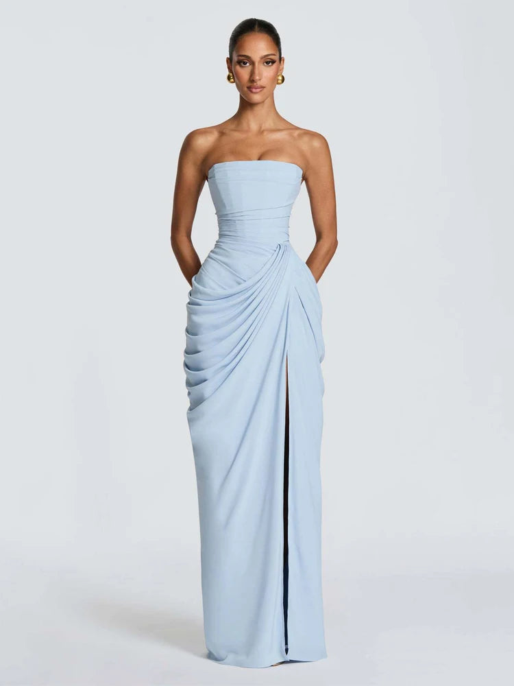 Mabel Elegant Pleated Halter Maxi Dress – product detail view 8