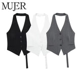 Céline Open-Back V-Neck Cropped Vest