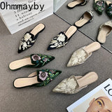 Elegant Floral Embroidered Pointed-Toe Mules – alternate product view