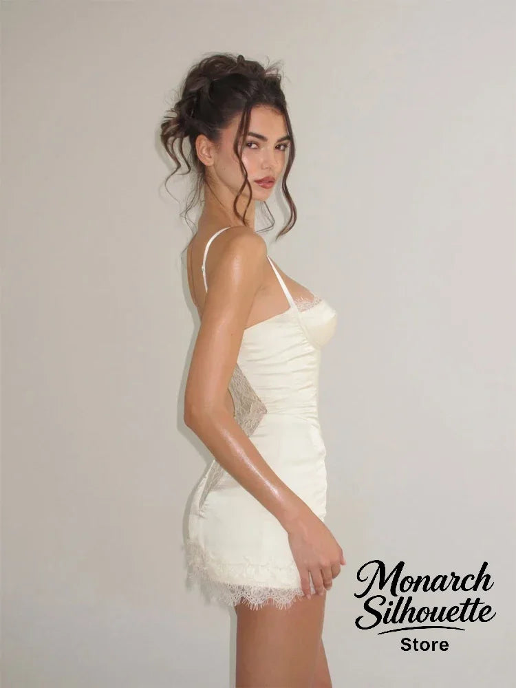 Satin Corset Mini Dress with Lace Panels