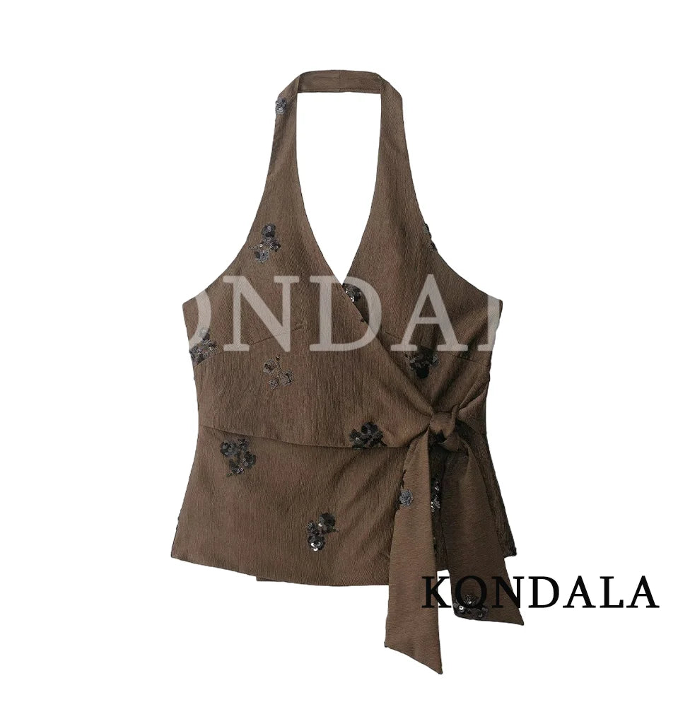 Beaded Halter Top and Wide Leg Trouser Set – alternate product view