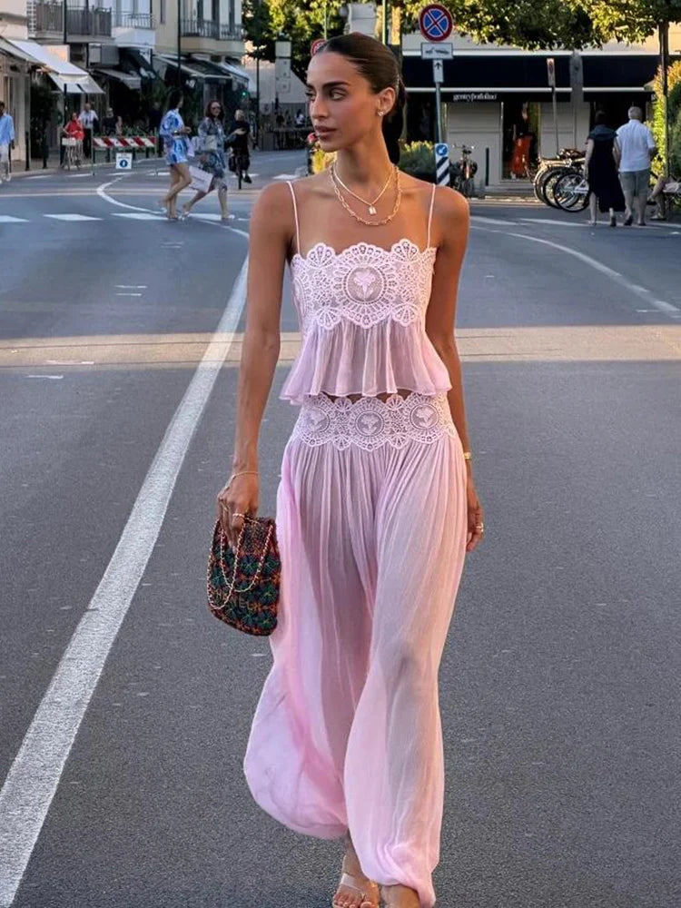 Floral Lace Ruffle Crop Top and Lantern Trouser Set – product detail view 2