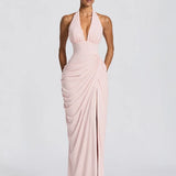 Mabel Elegant Pleated Halter Maxi Dress – product detail view 4
