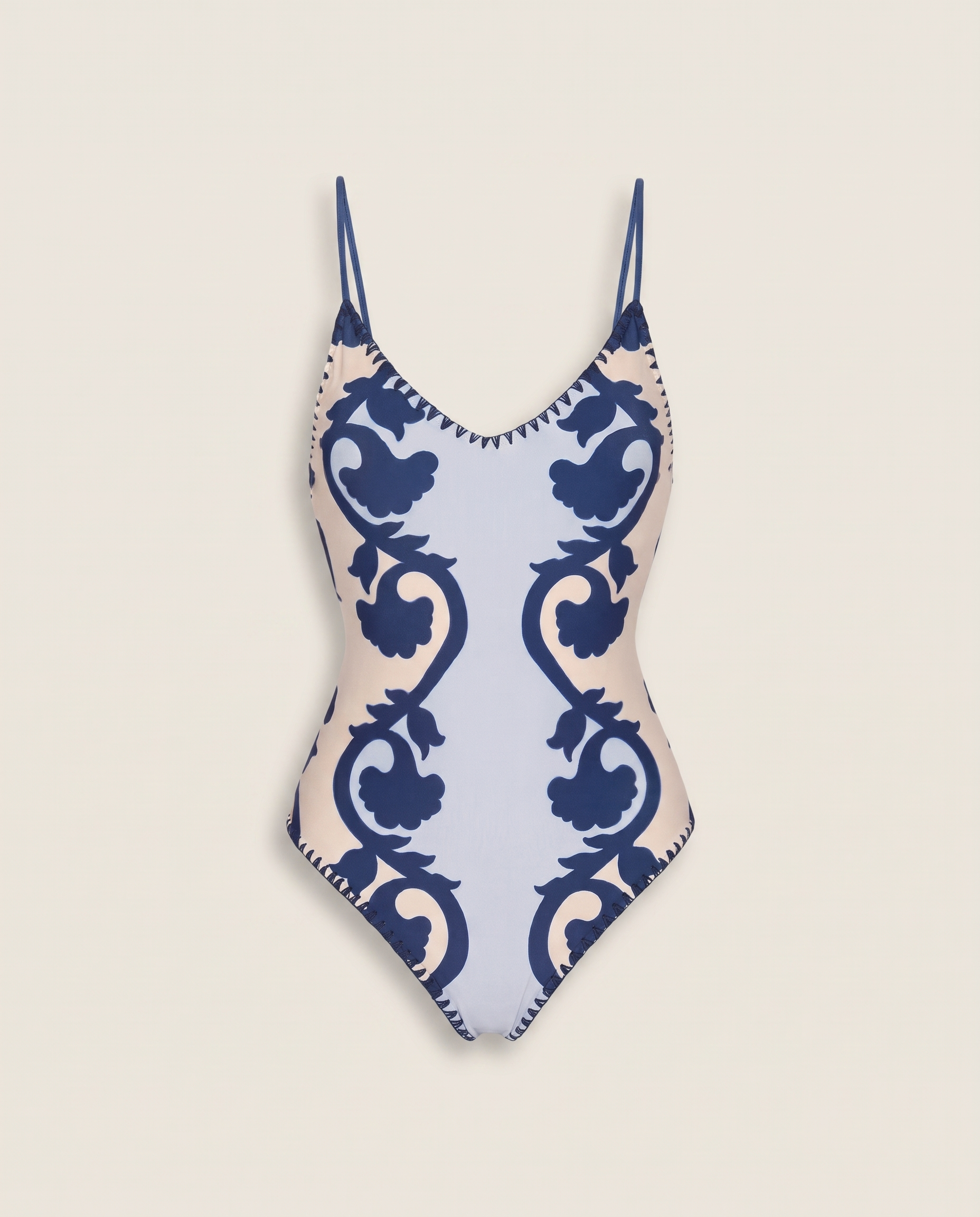 Women's Vintage Print V-Neck One Piece Swimsuit With Wrap Sarong Skirt — studio piece