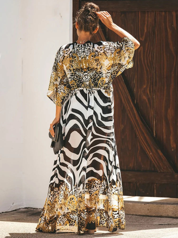 Josie Lightweight Leopard-Print Chiffon Beach Kimono – product detail view 1
