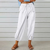 Cotton Linen Wide Leg Trousers with Elastic Waist – product detail view 7